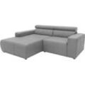 Ecksofa DOMO COLLECTION "Brandon kleine Ausführung B/T/H: 214/100/80 cm", grau (hellgrau), B:211cm H:80cm T:175cm, Echtleder, Sofas, Mit Kopfteilverstellung, auch in Leder und Cord, L-Form