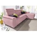 Ecksofa SIT & MORE "Township L-Form", rosa (altrosa), B:253cm H:102cm T:168cm, Luxus-Microfaser (100% Polyester), NaturLEDER Punch (echtes Rindsleder) in Sitz und Rücken. Korpus in passendem Kunstleder SOFTLUX bezogen, Luxus-Microfaser ALTARA NUBUCK (100% Polyester), Sofas, wahlweise mit elektrischer Wallfree-Funktion