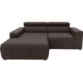 Ecksofa DOMO COLLECTION "Brandon kleine Ausführung B/T/H: 214/100/80 cm", braun, B:211cm H:80cm T:175cm, Echtleder, Sofas, Mit Kopfteilverstellung, auch in Leder und Cord, L-Form