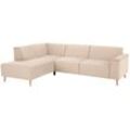 Ecksofa HOME AFFAIRE "Julia L-Form", beige, B:263cm H:81cm T:191cm, Struktur fein ( 100% Polyester), Struktur weich (92% Polyester, 8% Nylon), Luxus-Microfaser Lederoptik (100% Polyester), Sofas, Federkern-Polsterung, Holzfüße, Keder