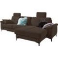 Ecksofa 3C CARINA "Burnaby L-Form", grau (fango), B:296cm H:87cm T:162cm, Chenille-Optik (59, 7% Polyester, 34, 4% Polyacryl, 5, 9% Viskose), Sofas, 2 Kopfstützen, optional mit Schlaf- und motorischer Relaxfunktion