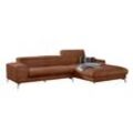 Ecksofa W.SCHILLIG "piedroo", braun (copper r66), B:303cm H:70cm T:193cm, Chenille-Flachgewebe R66 (85% Polyester, 15% Nylon), Sofas, Kopfteilverstellung, wahlweise mit Sitztiefenverstellung, Breite 303cm