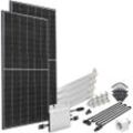 Solaranlage OFFGRIDTEC "Solar-Direct 830W HM-800", schwarz, Solarmodule, Schukosteckdose, 5 m Kabel, Montageset für Flachdach, Stromzähler