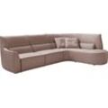 Ecksofa EGOITALIANO "Puffy" Sofas Gr. B/H/T: 330 cm x 88 cm x 205 cm, Leder BULL, Ottomane rechts, Ohne Rela x funktion, beige (safari) mit Ottomane, wahlweise und ohne elektrischer Relaxfunktion