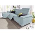 Ecksofa SIT & MORE "Township L-Form", blau (aqua), B:253cm H:102cm T:168cm, Luxus-Microfaser (100% Polyester), NaturLEDER Punch (echtes Rindsleder) in Sitz und Rücken. Korpus in passendem Kunstleder SOFTLUX bezogen, Luxus-Microfaser ALTARA NUBUCK (100% Polyester), Sofas, wahlweise mit elektrischer Wallfree-Funktion