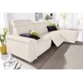 Ecksofa SIT & MORE "Township L-Form", beige (linen), B:253cm H:102cm T:168cm, Luxus-Microfaser (100% Polyester), NaturLEDER Punch (echtes Rindsleder) in Sitz und Rücken. Korpus in passendem Kunstleder SOFTLUX bezogen, Luxus-Microfaser ALTARA NUBUCK (100% Polyester), Sofas, wahlweise mit elektrischer Wallfree-Funktion