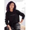 Hoodie LASCANA Gr. 32/34, schwarz Damen Sweatshirts mit dezentem Frontdruck, Loungeanzug