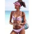 Push-Up-Bikini VENICE BEACH Gr. 34, Cup C, rosa (lachs, bedruckt) Damen Bikini-Sets Ocean Blue mit Häkelkanten am Cup und an der Hose