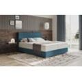 Boxbett INOSIGN "Stratus 2", blau (velvet 11 ocean), B:187cm L:211cm, 100% Polyester, Komplettbetten, Boxspringbett, inkl. Bettkasten und Matratze