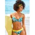 Bügel-Bikini-Top VENICE BEACH "Hanni" Gr. 40, Cup F, blau (blau, bedruckt) Damen Bikini-Oberteile Ocean Blue mit tropischem Print und gelben Details