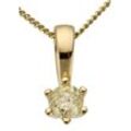 Ketten-Anhänger FIRETTI "Schmuck Geschenk Gold 750 Halsschmuck Anhänger Halskette Solitär" Schmuckanhänger Gr. 0,2 ct LR = lupenrein, Gelbgold 750-Diamanten, 0,7 g, gelb (gelbgoldfarben, g1=getönt, 1) Damen Anhänger mit Brillant in Krappenfassung