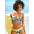 Bügel-Bikini-Top VENICE BEACH "Hanni" Gr. 40, Cup E, blau (blau, bedruckt) Damen Bikini-Oberteile Ocean Blue mit tropischem Print und gelben Details