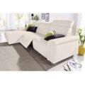 Ecksofa SIT & MORE "Township L-Form", beige (linen), B:253cm H:102cm T:168cm, Luxus-Microfaser (100% Polyester), NaturLEDER Punch (echtes Rindsleder) in Sitz und Rücken. Korpus in passendem Kunstleder SOFTLUX bezogen, Luxus-Microfaser ALTARA NUBUCK (100% Polyester), Sofas, wahlweise mit elektrischer Wallfree-Funktion