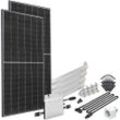 Solaranlage OFFGRIDTEC "Solar-Direct 830W HM-800", schwarz, Solarmodule, Schukosteckdose, 10m Kabel, Montageset für Flachdach, Stromzähler