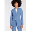 Longblazer TAMARIS, Damen, Gr. 34, blau (hellblau), Web, Obermaterial: 93% Polyester, 7% Elasthan. Futter: 100% Polyester, feminin, figurbetont Po-bedeckend, tiefer V-Ausschnitt, Langarm, Blazer, mit Häckenverschluss vorne - NEUE KOLLEKTION