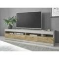 Lowboard INOSIGN "SCARA", grau (kieselgrau), B:200cm H:46cm T:45cm, Sideboards, mit Applikation Zinneiche Dekor, Breite 200 cm, mit Softclose-Funktion