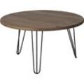 Couchtisch OTTO PRODUCTS "Lennard" Tische Gr. B: 80 cm, braun (wildeiche smoked, schwarz) Couchtisch Holz-Couchtische Runde Couchtische Tisch aus geölter Wildeiche, runde Tischplatte, mit Hairpin-Metallgestell