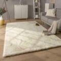 Paco Home - Hochflor Teppich Wohnzimmer Shaggy Kaninchenfell Imitat Kunstfell Langflor Flauschig 60x100 cm, Creme