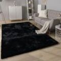 Paco Home - Hochflor Teppich Wohnzimmer Shaggy Kaninchenfell Imitat Kunstfell Langflor Flauschig 60x100 cm, Schwarz