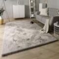 Paco Home - Hochflor Teppich Wohnzimmer Shaggy Kaninchenfell Imitat Kunstfell Langflor Flauschig Grau, 120x160 cm