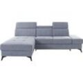 Ecksofa INOSIGN "Cardiz L-Form", blau (blaugrau), B:246cm H:83cm T:173cm, Webstoff (100% Polyester), Luxus-Microfaser Paris (90% Polyester/10% Polyamid), Struktur fein (100% Polyester), Samtoptik (100% Polyester), Sofas, inkl.Kopfteilverstellung und Federkern wahlweise mit Bettfunktion