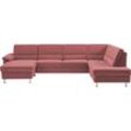 Wohnlandschaft CALIZZA INTERIORS "Onyx U-Form", rot (1031 paprika), H:90cm, Flachgewebe in Samt-Optik - 100% Polyester, Sofas, wahlweise mit Bettfunktion und Bettkasten