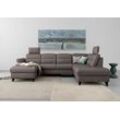 Wohnlandschaft SIT & MORE "Mellum U-Form", grau (anthrazit), B:306cm H:87cm T:212cm, 100% Polyester, Sofas, Federkern, wahlweise mit Bettfunktion, Stauraum und Armteilfunktion