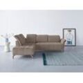 Ecksofa INOSIGN "Fresh L-Form", beige (sand), B:260cm H:79cm T:220cm, 100% Polyester, Sofas, Federkern, wahlweise Kopfteilverstellung und motorischer Vorziehsitz