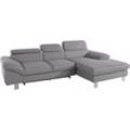 Ecksofa COTTA "Driver L-Form" Sofas Gr. B/H/T: 268 cm x 73 cm x 169 cm, Struktur, Recamiere rechts, mit Kopfteilverstellung-ohne Bettfunktion und Bettkasten, grau Ecksofas mit Kopfteilverstellung, wahlweise Bettfunktion