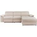 Ecksofa PLACES OF STYLE "Pareli, L-Form, 259cm,m. Recamiere, Echtleder, Kunstleder, Webstoff" Sofas Gr. B/H/T: 259 cm x 98 cm x 163 cm, Webstoff, Recamiere rechts, manuelle Relaxfunktion auf Seite gegenüber der Recamiere, beige (creme) man. o. elektr. Relaxfunktion, USBKopfteilverstellg u. LED