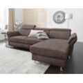 Ecksofa SIT & MORE "Avignon L-Form", braun, B:259cm H:97cm T:172cm, Flachgewebe (90% Polyester, 10% Polyamid), Luxus-Microfaser (100% Polyester), Struktur (100% Polyester), Sofas, Kopfteilverstellung, wahlweise mit Bettfunktion und Bettkasten