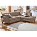 Ecksofa HOME AFFAIRE "Earl L-Form" Sofas Gr. B/H/T: 233cm x 80cm x 196cm, Struktur fein, Ottomane rechts, ohne Bettfunktion-ohne Bettkasten, beige (dunkelbeige) wahlweise auch mit Bettfunktion oder Bettkasten