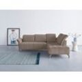 Ecksofa INOSIGN "Fresh L-Form", beige (sand), B:260cm H:79cm T:220cm, 100% Polyester, Sofas, Federkern, wahlweise Kopfteilverstellung und motorischer Vorziehsitz