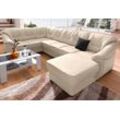 Wohnlandschaft SIT&MORE "Savona U-Form" Sofas Gr. B/H/T: 320 cm x 90 cm x 211 cm, Lu x us-Kunstleder, Recamiere rechts, mit Bettfunktion, beige (creme) Wohnlandschaften wahlweise mit Bettfunktion, inklusive Federkern, frei im Raum stellbar