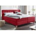 Boxspringbett HOME AFFAIRE "Ascola", rot, B:224cm L:211cm, Struktur (100% Polyester), Bezug der Spiegelfläche Matratzendrell aus 100% Polyester, Komplettbetten, Boxspringbett, incl. Topper, 5, Breiten, 3 Ausführungen, 2 Härtegrade