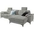 Ecksofa 3C CARINA "Burnaby L-Form", grau (hellgrau), B:296cm H:87cm T:162cm, Sofas, 2 Kopfstützen, optional mit Schlaf- und motorischer Relaxfunktion