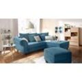 Ecksofa HOME AFFAIRE "King George King Henry, L-Form", blau (petrol), B:260cm H:90cm T:190cm, Samtcord u00bbRibbonu00ab (88% Polyester 12% Polyacryl), Luxus-Microfaser (100% Polyester), Sofas, mit Federkern, in legerer Polsterung und vielen Kissen