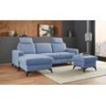 Ecksofa PLACES OF STYLE "Lolland L-Form", blau (blaugrau), B:250cm H:88cm T:162cm, Struktur imprägniert - feucht abwischbar (100% Polyester), Struktur Flausch (90% Polyester, 10% Polyamid), Luxus-Microfaser ALTARA NUBUCK (100% Polyester), Sofas, Wahlweise mit Bettfunktion und Bettkasten, Federkern