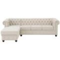 Chesterfield-Sofa HOME AFFAIRE "New Castle L-Form" Sofas Gr. B/H/T: 255cm x 72cm x 171cm, Struktur weich, Ottomane links, beige hochwertige Knopfheftung in Chesterfield-Design, BTH: 255(17172)