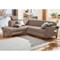 Ecksofa HOME AFFAIRE "Earl L-Form" Sofas Gr. B/H/T: 233cm x 80cm x 196cm, Struktur fein, Ottomane links, mit Bettfunktion-mit Bettkasten, beige (dunkelbeige) wahlweise auch mit Bettfunktion oder Bettkasten