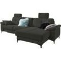 Ecksofa 3C CARINA "Burnaby L-Form", grau (graphit), B:296cm H:87cm T:162cm, Chenille-Optik (59, 7% Polyester, 34, 4% Polyacryl, 5, 9% Viskose), Sofas, 2 Kopfstützen, optional mit Schlaf- und motorischer Relaxfunktion