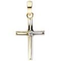 Kreuz-Anhänger JOBO "Anhänger Kreuz", gelb (gelbgold 375), Schmuckanhänger, Damen, Gelbgold 375, 375 Gold bicolor mit Zirkonia