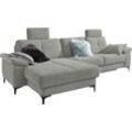 Ecksofa 3C CARINA "Burnaby L-Form", grau (hellgrau), B:296cm H:87cm T:162cm, Chenille-Optik (59, 7% Polyester, 34, 4% Polyacryl, 5, 9% Viskose), Sofas, 2 Kopfstützen, optional mit Schlaf- und motorischer Relaxfunktion