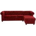 Chesterfield-Sofa HOME AFFAIRE "New Castle L-Form" Sofas Gr. B/H/T: 255cm x 72cm x 171cm, Samtoptik, Ottomane rechts, rot (bordeaux) hochwertige Knopfheftung in Chesterfield-Design, BTH: 255(17172)