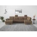 Wohnlandschaft SIT & MORE "Westham U-Form", braun (coffee), B:338cm H:88cm T:172cm, 100% Polyester, Sofas, wahlweise mit Bettfunktion, Bettkasten, Sitztiefenverstellung