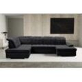 Wohnlandschaft WERK2 "Kordula-New U-Form", grau (anthrazit), B:332cm H:105cm T:217cm, 95% Polyester, 5% Nylon, Sofas, Sofa in U-Form mit Schlaffunktion & Bettkasten, Schlafcouch