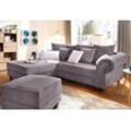 Ecksofa HOME AFFAIRE "King George King Henry, L-Form", grau (anthrazit), B:260cm H:90cm T:190cm, Samtcord u00bbRibbonu00ab (88% Polyester 12% Polyacryl), Luxus-Microfaser (100% Polyester), Sofas, mit Federkern, in legerer Polsterung und vielen Kissen