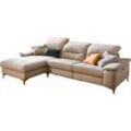 Ecksofa PLACES OF STYLE "Basel L-Form" Sofas Gr. B/H/T: 280cm x 84cm x 184cm, Struktur, Recamiere links, mit vollmotorischer Relaxfunktion-mit vollmotorischer Kopfteilverstellung, beige (natur) mit vollmotorischer Relaxfunktion und motorischer Recamiere