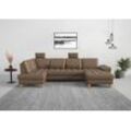 Wohnlandschaft SIT & MORE "Westham U-Form", braun (coffee), B:338cm H:88cm T:172cm, 100% Polyester, Sofas, wahlweise mit Bettfunktion, Bettkasten, Sitztiefenverstellung