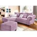 Ecksofa HOME AFFAIRE "King George King Henry, L-Form", lila (lavendel), B:260cm H:90cm T:190cm, Samtcord u00bbRibbonu00ab (88% Polyester 12% Polyacryl), Luxus-Microfaser (100% Polyester), Sofas, mit Federkern, in legerer Polsterung und vielen Kissen